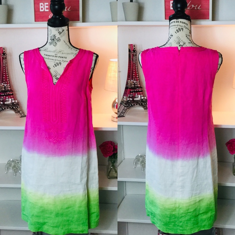 Michael Kors, Pink/Green Linen Midi Dress